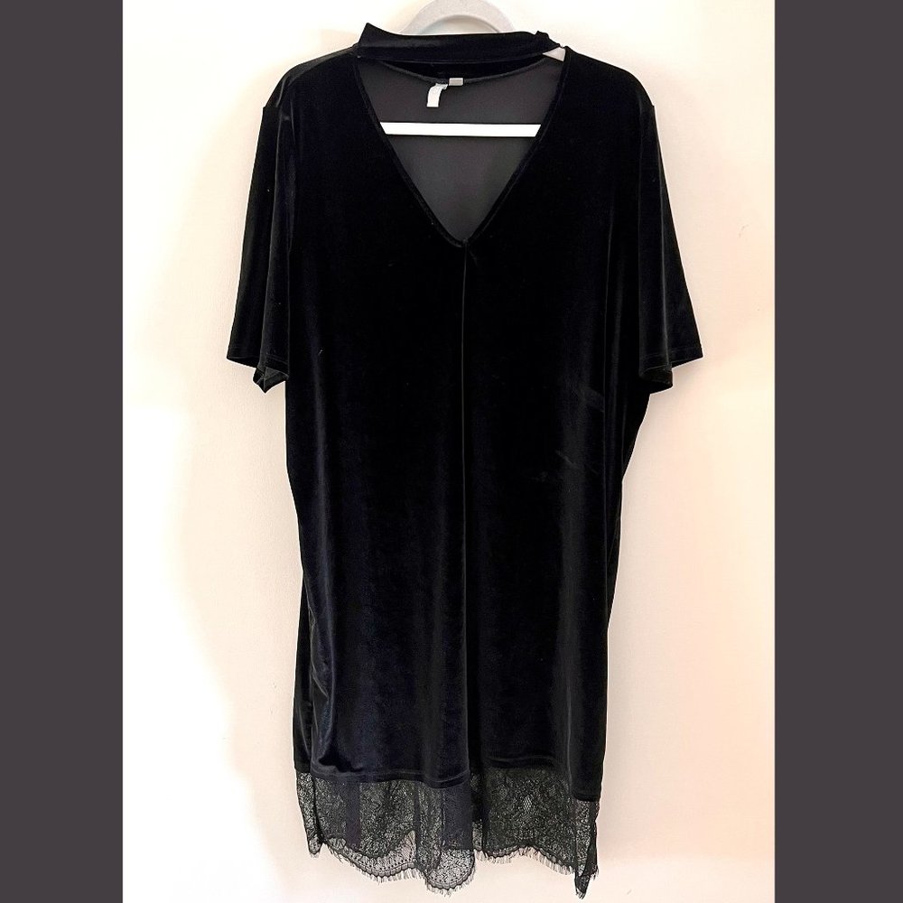 ASOS Velvet T-Shirt Dress with Choker Neck and Lace Hem